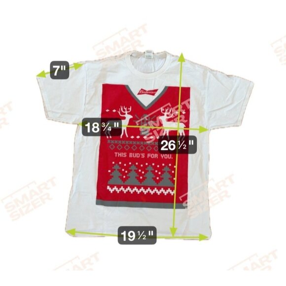 Budweiser Christmas T-Shirt This Buds for You Fair Isle Print Large White Y2K - Picture 7 of 8